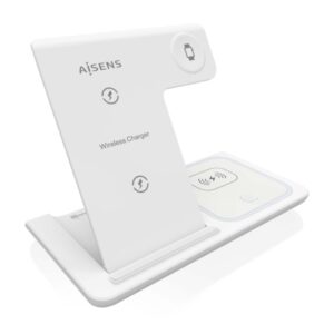 aisens cargador inalambrico usb c 3 en 1 de 15w para movil apple watch ariculares con estuche de carga color blanco