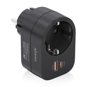 aisens regleta de pared multifuncion con 1 toma + 1xusb c 20w pd3.0 1xusb a 20w qc3.0 color negro