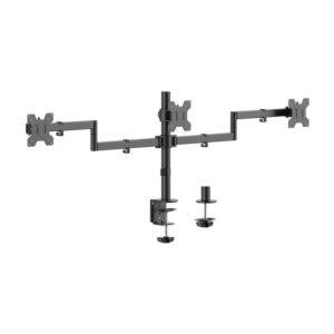aisens soporte de mesa eco giratorio e inclinable para 3 monitores 10kg (3 pivotes 2 brazos) de 13 27" color negro