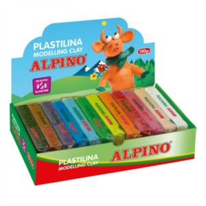 alpino expositor de 12 pastillas de plastilina 150gr muy flexible pueden mezclarse sin gluten colores surtidos