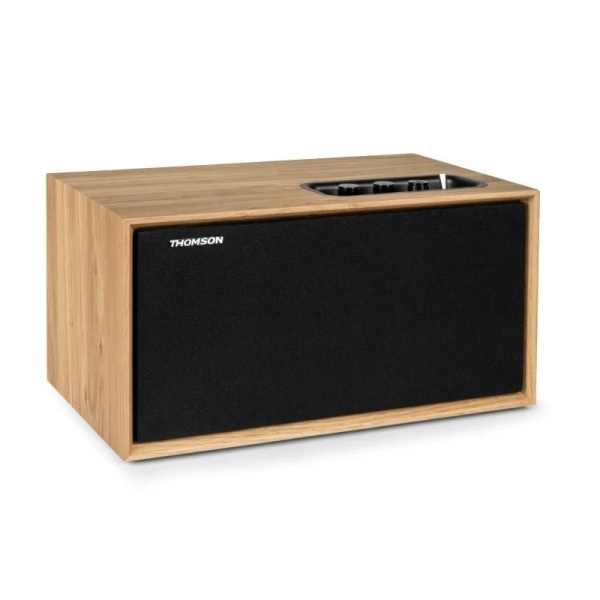 thomson ws502 altavoz 100w bluetooth 5.0 caja de madera frente desmontable entrada rca, usb, aux in color madera