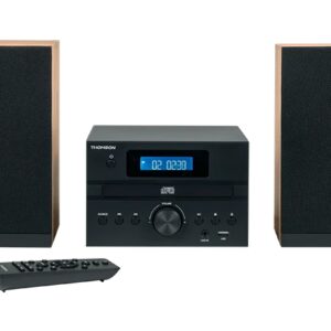 thomson mic123bt micro cadena 50w bluetooth reproductor de cd, radio fm tecnologia bass boost mando a distancia color negro/madera