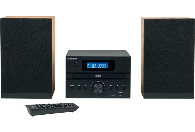 thomson mic123bt micro cadena 50w bluetooth reproductor de cd, radio fm tecnologia bass boost mando a distancia color negro/madera