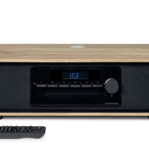 thomson mic300ibt micro cadena 60w bluetooth 5.0 reproductor de cd, radio fm, reproductor usb (mp3) funcion de carga inalmbrica mando a distancia color madera/negro