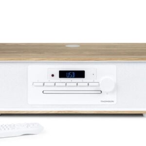 thomson mic300ibt micro cadena 60w bluetooth 5.0 reproductor de cd, radio fm, reproductor usb (mp3) funcion de carga inalmbrica mando a distancia color madera/blanco