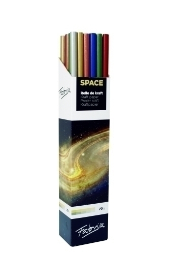 fabrisa space 6c expositor de 30 rollos de papel regalo papel kraft verjurado de 70gr medidas del rollo 1x3m colores metalizados surtidos