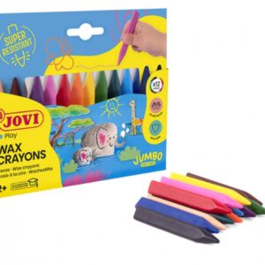 jovi triwax estuche de 12 ceras triangulares no manchan trazo suave gran rendimiento apto para sacapuntas libre de alergenos colores surtido
