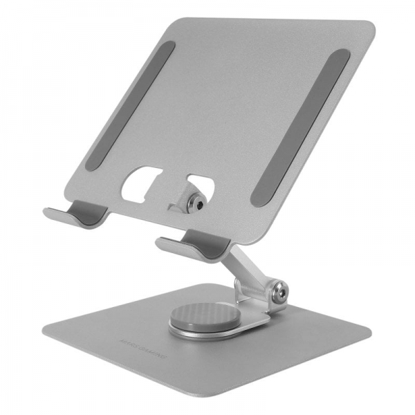 mars gaming ma rst soporte tablet convertible acero resistente rotacion 360º ajuste altura 180º ultrafino y plegable base antideslizante color plata