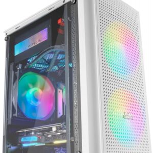 mars gaming mc300 caja gaming compacta ventana cristal templado triple ventilacion soporte refrigeracion liquida iluminacion rgb fixed color blanco