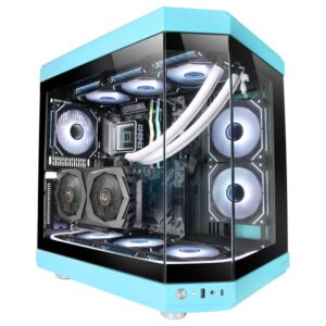 mars gaming mc 3t caja gaming premium tres paneles de cristal templado montaje vertical de gpu capacidad para 10 ventiladores usb c avanzado color azul