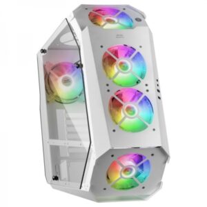 mars gaming mc51 torre premium 5 ventiladores argb controladora con mando doble cristal templado 40 efectos de luz rgb color blanco