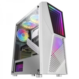 mars gaming mc777 semitorre gaming premium espejo infinito argb 17 modos de luz refrigeracion avanzada con 2 ventiladores gran capacidad interna color blanco
