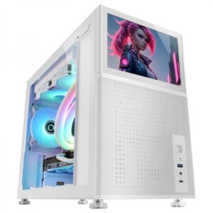 mars gaming mc lcd caja pc gaming pantalla lcd ips 8" soporte refrigeracion liquida conectividad usb c y usb 3.0 espacio expansion amplio color blanco