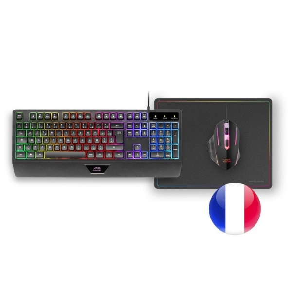 mars gaming mcp124 combo gaming 3en1 teclado h mech ergonomico raton rgb switches huano alfombrilla nanotextil rainbow compatibilidad multiplataforma color negro