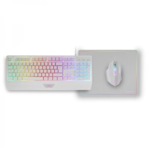 mars gaming mcp124 combo gaming 3en1 teclado h mech ergonomico raton rgb switches huano alfombrilla nanotextil rainbow compatibilidad multiplataforma color blanco