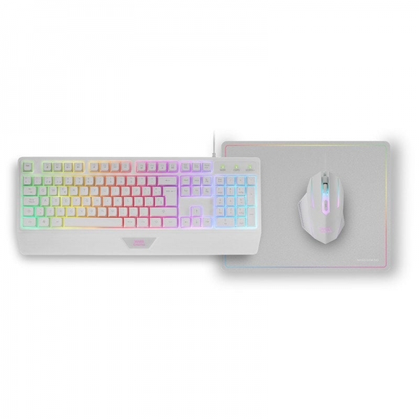 mars gaming mcp124 combo gaming 3en1 teclado h mech ergonomico raton rgb switches huano alfombrilla nanotextil rainbow compatibilidad multiplataforma color blanco