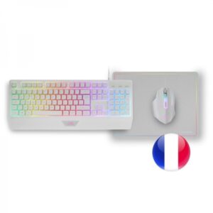 mars gaming mcp124 combo gaming 3en1 teclado h mech rgb raton optico huano alfombrilla nanotextil rainbow compatibilidad multiplataforma color blanco