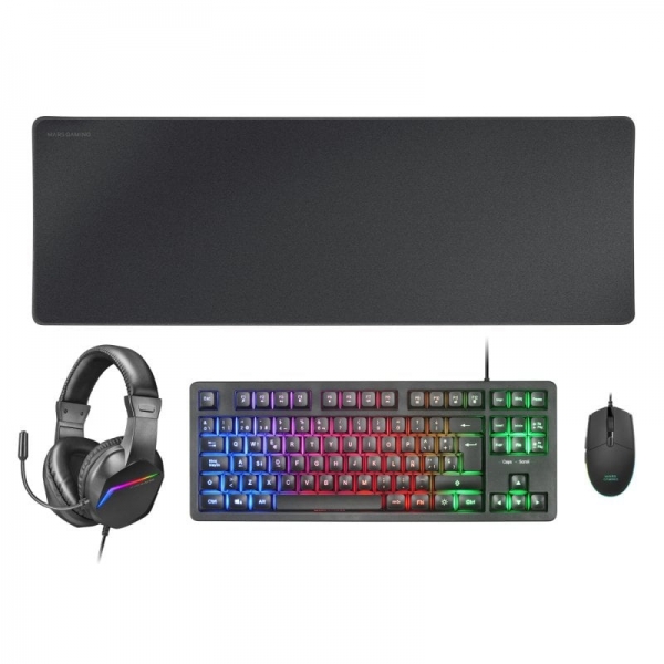 mars gaming mcp rgb3 combo gaming 4en1 teclado tkl h mech led frgb raton ultraligero rgb 3200 dpi auriculares sonido inmersivo alfombrilla xxl color negro
