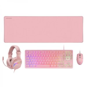 mars gaming mcp rgb3 combo gaming 4en1 teclado tkl h mech red raton rgb 3200 dpi auriculares frgb alfombrilla xxl antideslizante color rosa
