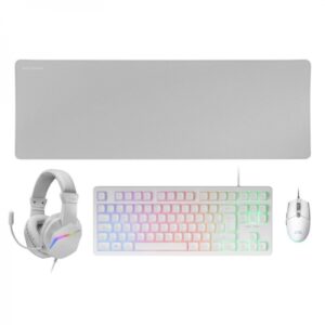 mars gaming mcp rgb3 combo gaming 4en1 teclado tkl h mech raton 3200 dpi rgb auriculares frgb cancelacion ruido alfombrilla xxl antideslizante color blanco
