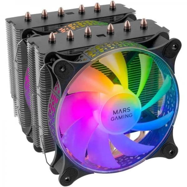 mars gaming mcpu xt disipador rendimiento extremo 300w tdp doble torre 6 heatpipes hct argb compatible multisocket universal instalacion facil color negro