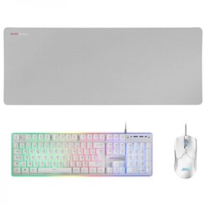mars gaming mcpx combo gaming premium teclado h mech raton 10k dpi alfombrilla xxl iluminacion frgb multiplataforma color blanco