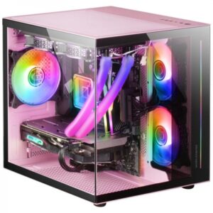 mars gaming mc view minitorre gaming custom premium cristal templado estructura modular soporte 7 ventiladores compatible microatx/mini itx color rosa