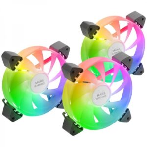mars gaming mf 3a kit de ventiladores argb iluminacion 360º sin marco efectos argb rainbow tecnologia fdb ultrasilenciosa compatible argb 3pin 5v color varios