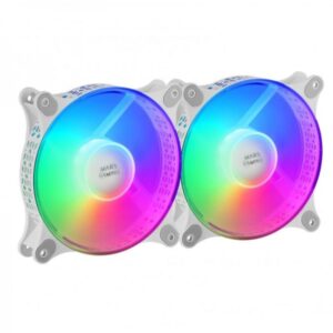 mars gaming mf duo kit de ventiladores iluminacion 360º frgb rainbow ultra silencioso conectividad 3pin+4pin 2 unidades color blanco