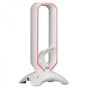 mars gaming mhhpro accesorio 3 en 1 soporte auriculares bungee raton 2 puertos usb 3.0 iluminacion rgb flow 10 modos control tactil color blanco