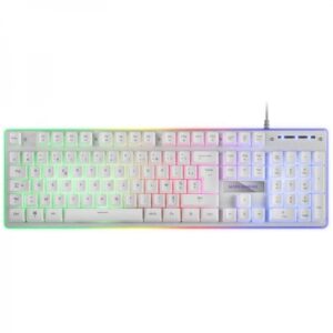 mars gaming mk220 teclado gaming tecnologia h mech iluminacion frgb rainbow halo panel de aluminio alta durabilidad color blanco