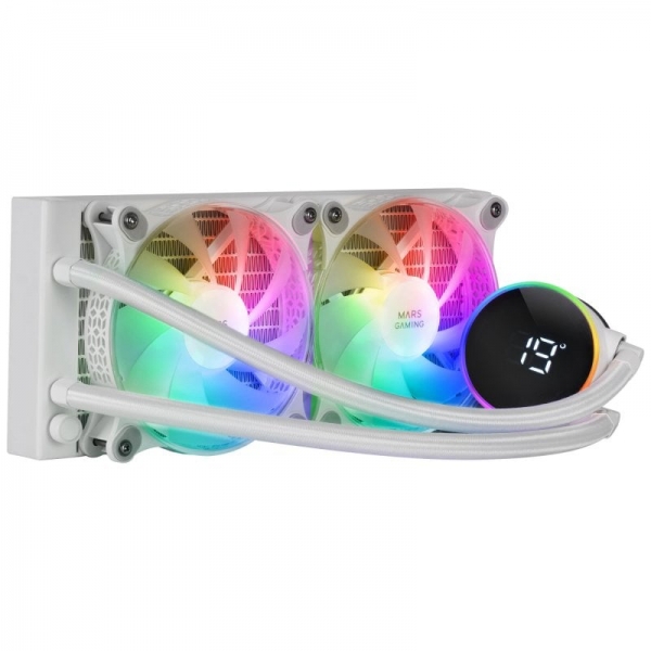 mars gaming ml lcd240 sistema de refrigeracion liquida ventiladores argb opti chamber 3rd gen display lcd de temperatura compatibilidad multisocket color blanco