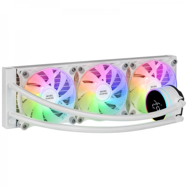 mars gaming ml lcd360 refrigeracion liquida argb tres ventiladores 120mm pantalla lcd temperatura compatibilidad multisocket tdp 600w tubos teflon color blanco
