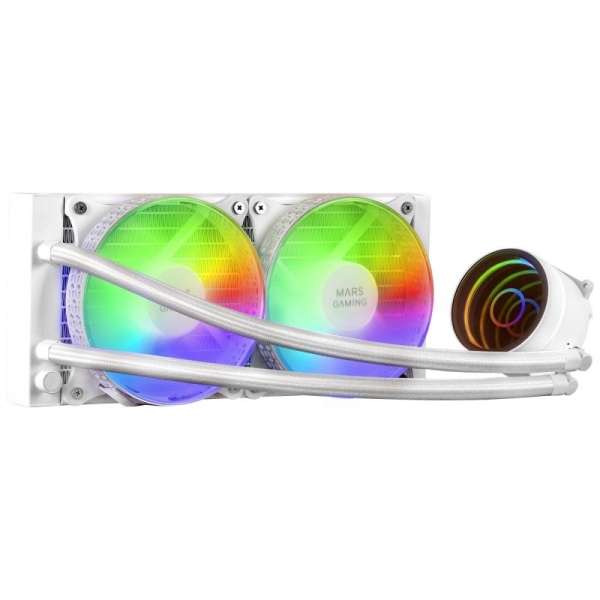 mars gaming ml one240 kit de refrigeracion liquida potencia 400w espejo infinito frgb bomba opti chamber ventiladores silenciosos fdb compatibilidad universal color blanco