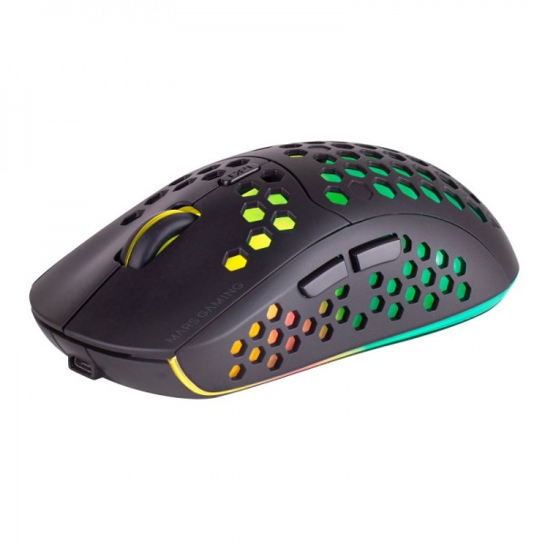mars gaming mmw3 raton inalambrico ultraligero rgb flow sensor optico 3200 dpi switches huano conexion 2.4g bateria recargable color negro