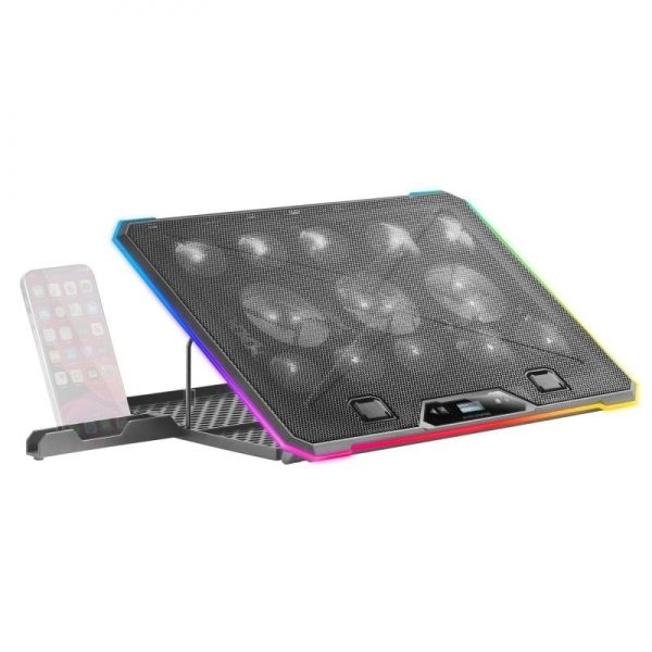 mars gaming mnbc13 base de refrigeracion 13 ventiladores ultrasilenciosos iluminacion rgb personalizable pantalla lcd 2 puertos usb color negro