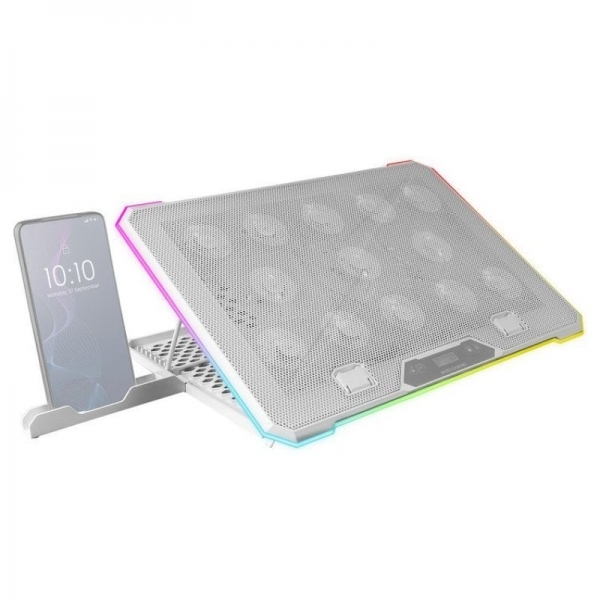 mars gaming mnbc13 base de refrigeracion avanzada 13 ventiladores ultrasilenciosos iluminacion rgb personalizable 2 puertos usb color blanco