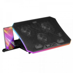 mars gaming mnbc6 base de refrigeracion iluminacion argb 10 modos rejilla metalica stand ergonomico 7 posiciones 3 ventiladores con panel lcd 2 puertos usb 2.0 color negro