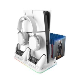 mars gaming mps5 b2 soporte multifuncion para ps5 carga dual refrigeracion silenciosa iluminacion rgb soporte auriculares organizador 15 juegos color blanco