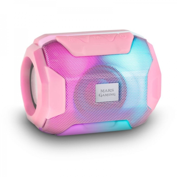 mars gaming altavoz portatil sonido impactante 10w ultra bass bluetooth 5.0 8 horas de autonomia usb y microsd color rosa