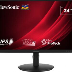 viewsonic monitor 23.8" va2408 hdj led ips fullhd 100hz respuesta 5ms 16:9 vga hdmi displayport ajustable en altura giratorio inclinable vesa 100x100 color negro