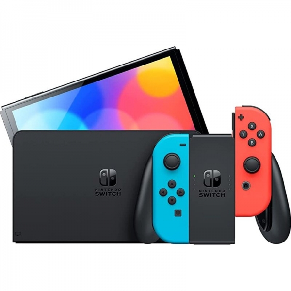 nintendo consola nintendo switch oled neon incluye base y 2 mandos joy con color azul/rojo