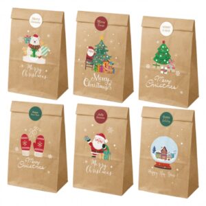 dohe navidad pack de 12 bolsas de papel kraft 22x12x8cm 2 bolsas por modelo alta resistencia