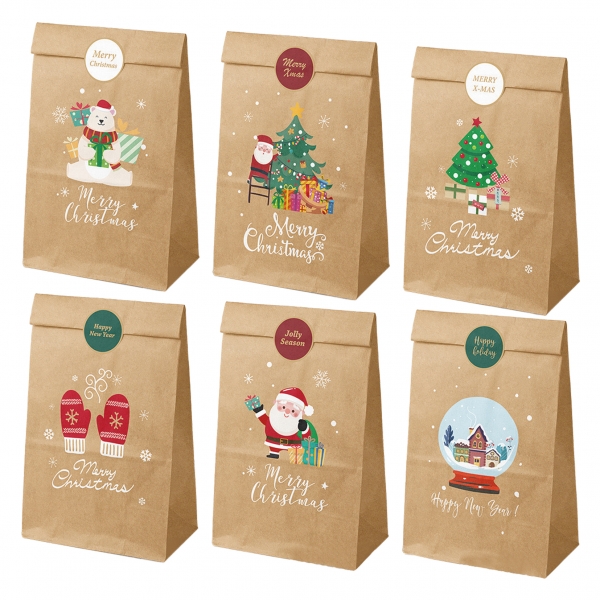 dohe navidad pack de 12 bolsas de papel kraft 22x12x8cm 2 bolsas por modelo alta resistencia