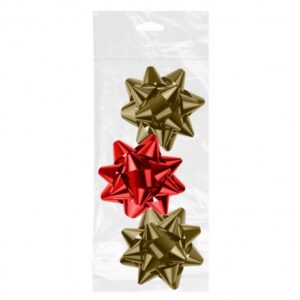 dohe shiny pack de 3 lazos para regalo forma de estrella tamaño 8cm colores rojo y oro