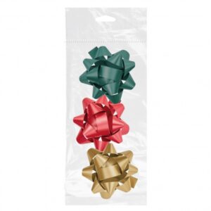 dohe chic pack de 3 lazos para regalo forma de estrella tamaño 8cm colores rojo, verde y oro