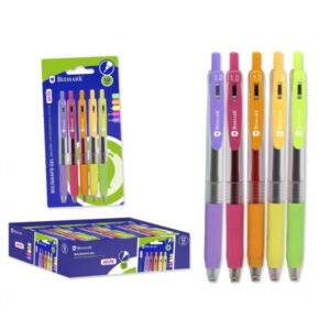 bismark pack de 5 boligrafos retractiles tinta gel punta 1.0mm escritura suave colores neon surtidos