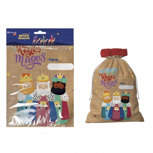bismark saco para regalos con diseño de reyes magos etiqueta para personalizarlo