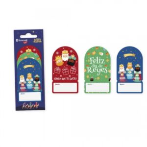 bismark pack de 6 etiquetas adhesivas navideñas para regalos 3 diseños de reyes magos espacio para escribir