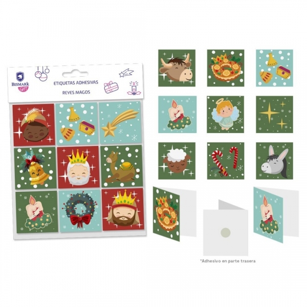 bismark pack de 9 tarjetas de felicitacion navideña adhesivo en la parte trasera diseños variados